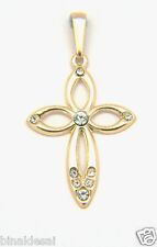 9ct Gold Small Sparkling Simulated Diamond Cross Pendant X'MAS GIFT BOX UK MADE