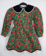 Vintage BONNIE JEAN Girl Christmas Holiday Dress Size 6X Velvet Collar Holly Ivy