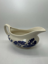 English Ironstone Tableware Old Willow Gravy/Sauce Boat Plate Jug Hand Engraving