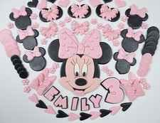 Pink Minnie Mouse Cake Topper Edible Fondant Personalised Name & Age Handmade UK