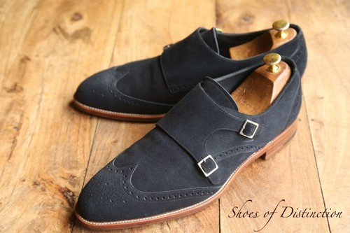 Barker navy brogue double monk - barker,