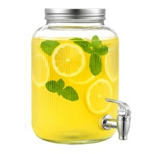 4L Glass Drinks Dispenser with Tap Lid Beverage Jar Cocktail Juice Party BBQ