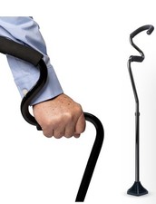 StrongArm Comfort Cane Black Standing Base & Clip-On Safety Light Walking Stick