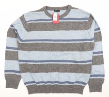 Cedarwood State Men's Blue Striped Lambswool Crew Neck Jumper L