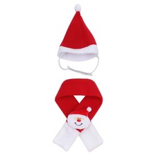 2 Pcs Pet Christmas Hat Scarf Red Plush Santa Costume Kitten Puppy Cosplay