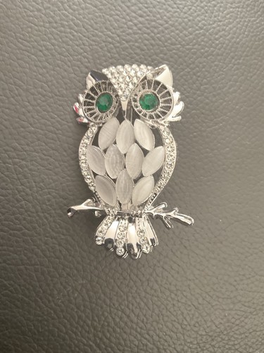 Silver coloured owl brooch - owl,