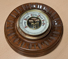 Vintage carved wood JG aneroid barometer weather instrument bevelled glass 7inch