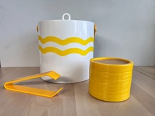 Mid Century Modern Vintage Mod Bar Ware Ice Bucket Coasters and Tongs Yellow