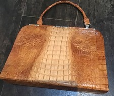 Vintage Ladies Large Crocodile Skin Or Faux ? Beautiful Bag Nice Interior