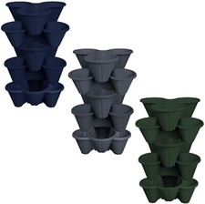 6 x Strawberry Planter Trio Stacking Stackable Outdoor Garden Plastic Plant Pot