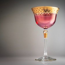 Vintage Bohemian Ruby Flashed Wine Goblet Gold Gilt Rim 17.5cm Cranberry Glass