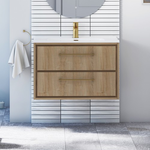Wall hung bathroom sink vanity - wall,