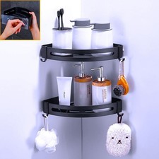 Shower Corner Shelf Rack No-Drill Adhesive Bathroom Organizer Black
