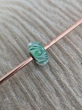 Trollbeads Green and White Swirl unique bead OOAK