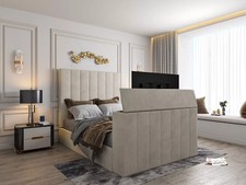 Ottoman storage TV Bed-Remote-Controlled Lift Mechanism 50" velvet-Made in UK
