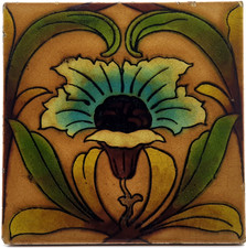 Antique Fireplace Hand-Painted Tile Floral Design C1900