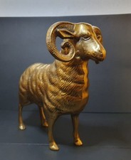 Vintage Large Brass Ram Figurine -Heavy 1823g - Horned Sheep - Farm Ornament
