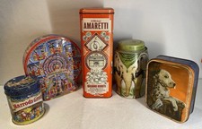5 x Vintage Metal Tins Bundle, Retro Kitchenalia Harrods, Churchills, St Michael