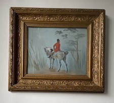 Original Antique Portrait Equestrian Horse Oil On Board Painting
