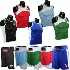 ZAHBRO Boxing Shorts And Vest Kids Set Training Satin Sparring Kick Top MMA 