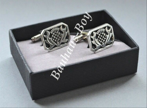 Cufflinks pewter thistle black - cufflinks,