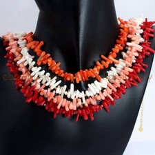 Natural Red White Pink Orange Coral Chip Gemstone Beads Necklace 14-36''