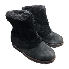 UGG Maylin Shearling Suede Boots Womens UK 7.5 Black Mid-Calf Winter Style VGC