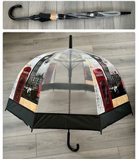 London Icons Clear Dome See Through Transparent Auto Open Brolly Umbrella