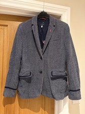 Joules Women's UK 12 Navy Tweed Blazer Jacket VGC with Hare Pin Badge