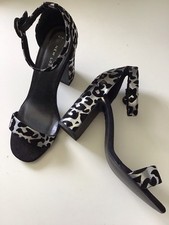 New Look Size 6 Black/Silver Animal Print High Chunky Heeled Ankle Strap Shoes