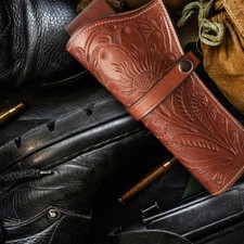 LEATHER WESTERN  TOOLED HOLSTER GUN BELT DROPLOOP  RIG SASS COWBOY AUS SELLER