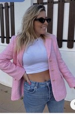 ZARA TEXTURED FITTED BLAZER PINK GOLDEN BUTTONS SIZE XS REF. 2905/481