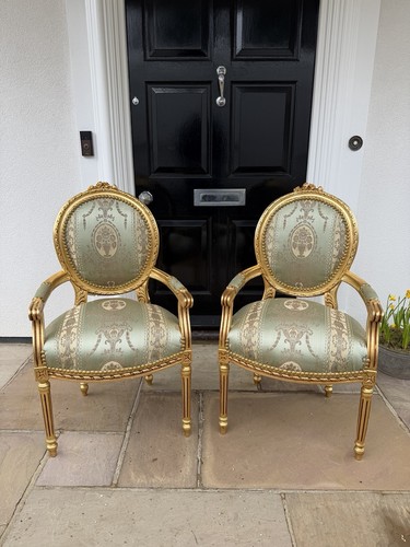 Pair louis xvi gilt armchairs - louis,