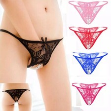 Sexy Womens Lace Thong G-string Crotchles Panties See Through Lingerie Underwear