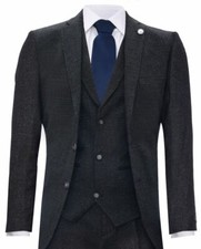 Mens Black 3 Piece Tweed Suit