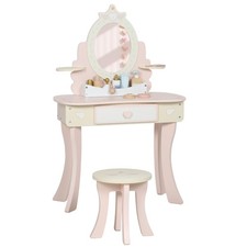 AIYAPLAY Kids Dressing Table, Girls Vanity Set w/ Stool, 7 Play Accessories