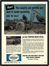 1956 Fordson Major Diesel New Metal Sign: FMD Tractor Loader at Work
