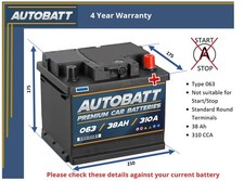 Battery fits MAZDA 2 MX5 XEDOS 121 1992 on 063 310A 38Ah 4Yr Warranty Autobatt