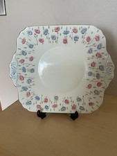 Vintage Heathcote China Art Deco cake sandwich Plate pink & blue flowers hand pa