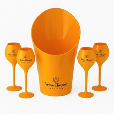 Veuve Clicquot Orange Acrylic Magnum Champagne Ice Bucket With 4 Flutes New