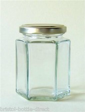 X 72 8oz /196ml HEXAGONAL GLASS JAM JARS HONEY PRESERVE CHUTNEY PICKLES CANDLE 