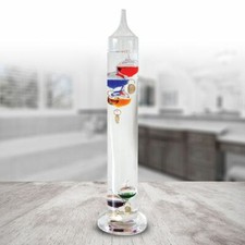 Glass Galileo Thermometer 28cm Tall,5 Balls, Multicolour Gift Boxed