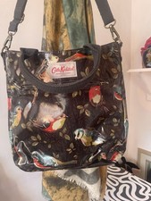 Cath Kidston Bird Oilcloth Shoulder Bag 12x13” Brown Print Zip Tote