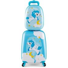 2Pcs 12" 16" ABS Kids Suitcase Backpack Luggage Set School Travel-Blue