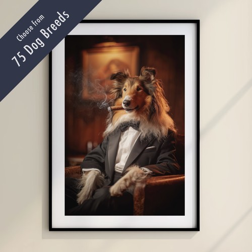 Funny dog smoking cigar print - funny,