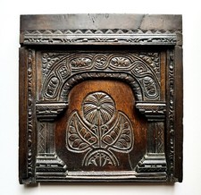 Lovely Antique Elizabethan Salvaged Carved Oak Wood Floral Overmantel Panel 1600