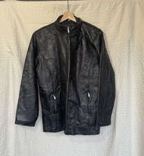 Vtg Cellini Leather Jacket Mens Size XL Black Mosaic Stitch NWT