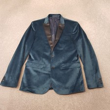 Taylor Wright Mens Jacket 40R Blue Velvet Tuxedo Smoking Blazer Satin Lapels