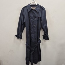 Aquascutum Navy Cotton Double Breasted Belted City Winter Trench Coat Sz Large