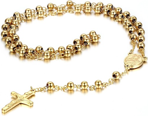 Gold stainless steel rosary - stainless,
